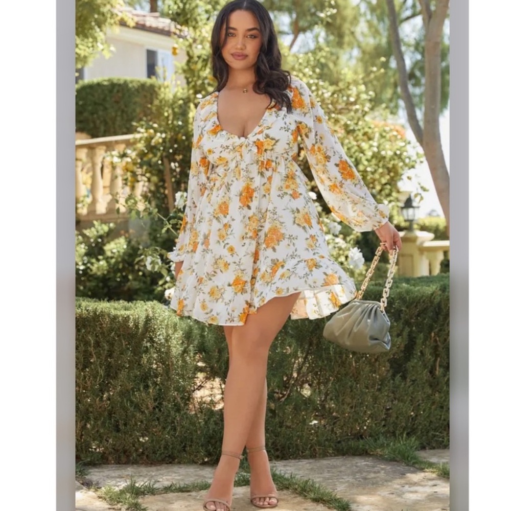VICI‎ Floral Long Sleeve Cutout Chiffon Babydoll Dress NWT Size XL
